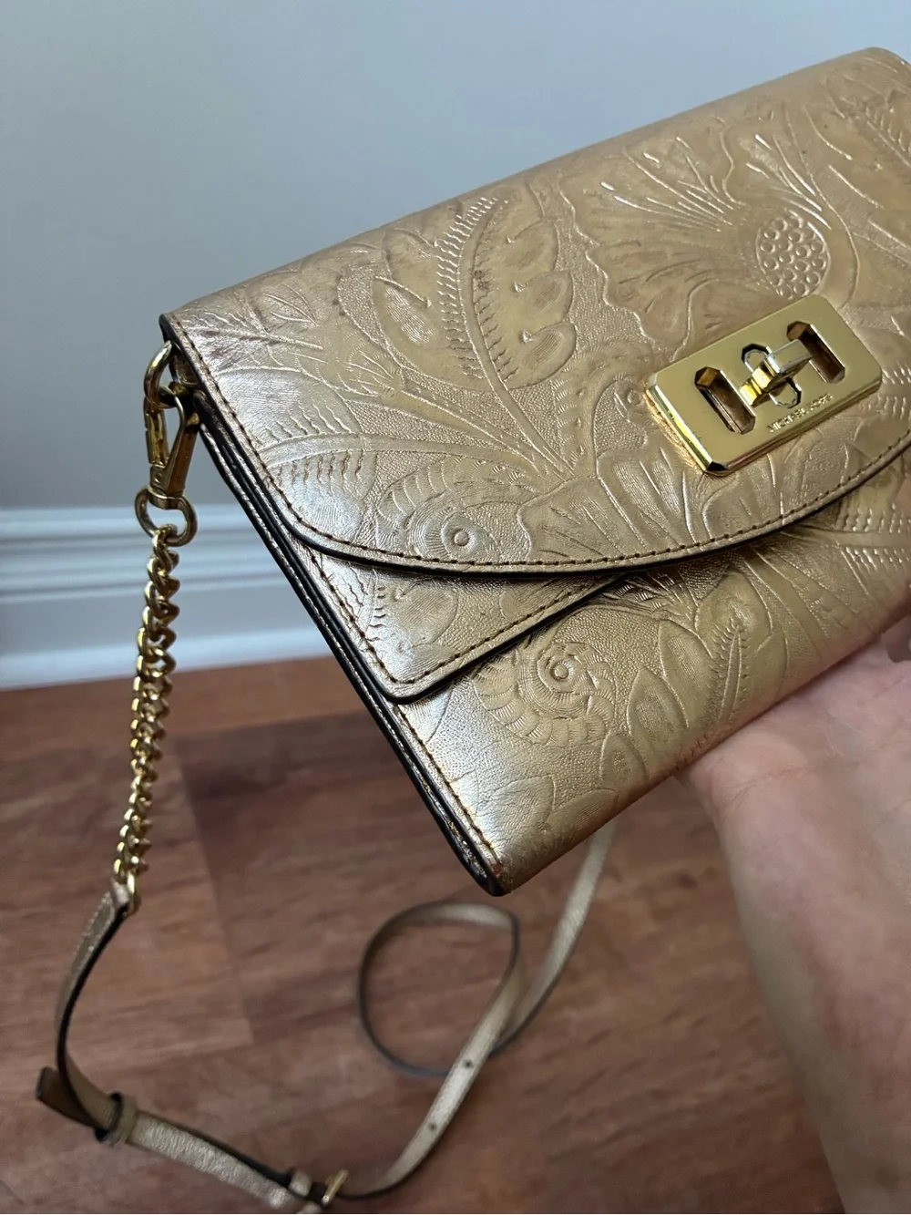 Michael Kors Metallic Embossed Leather Clutch Crossbody